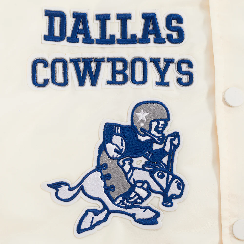 NFL DALLAS COWBOYS RETRO CLASSIC MEN'S RIB SATIN JACKET (EGGSHELL/DODGER BLUE) - Image 6
