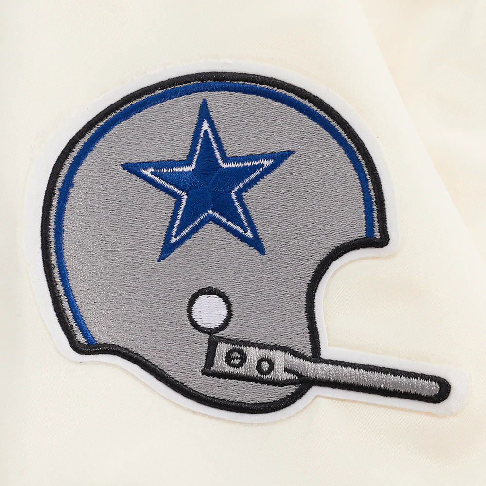 NFL DALLAS COWBOYS RETRO CLASSIC MEN'S RIB SATIN JACKET (EGGSHELL/DODGER BLUE) - Image 7
