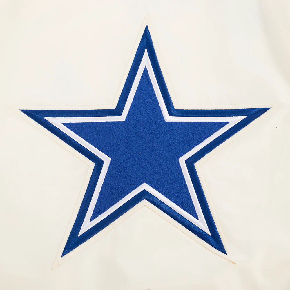 NFL DALLAS COWBOYS RETRO CLASSIC MEN'S RIB SATIN JACKET (EGGSHELL/DODGER BLUE) - Image 9
