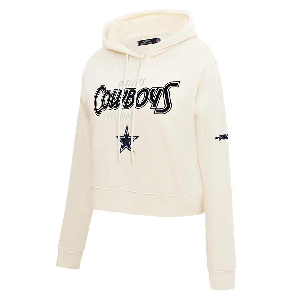 NFL DALLAS COWBOYS PARADISE WOMEN'S CROPPED PULLOVER HOODIE (EGGSHELL) - Image 3