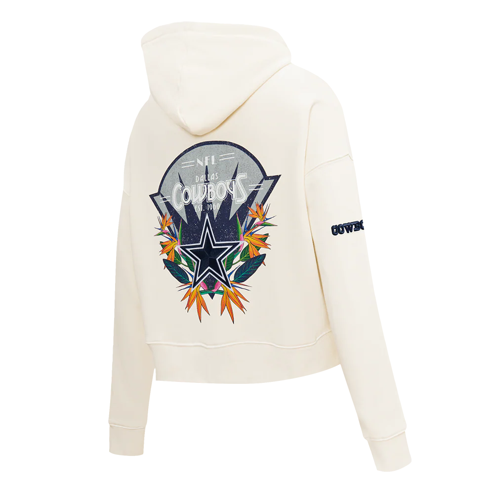 NFL DALLAS COWBOYS PARADISE WOMEN'S CROPPED PULLOVER HOODIE (EGGSHELL) - Image 4