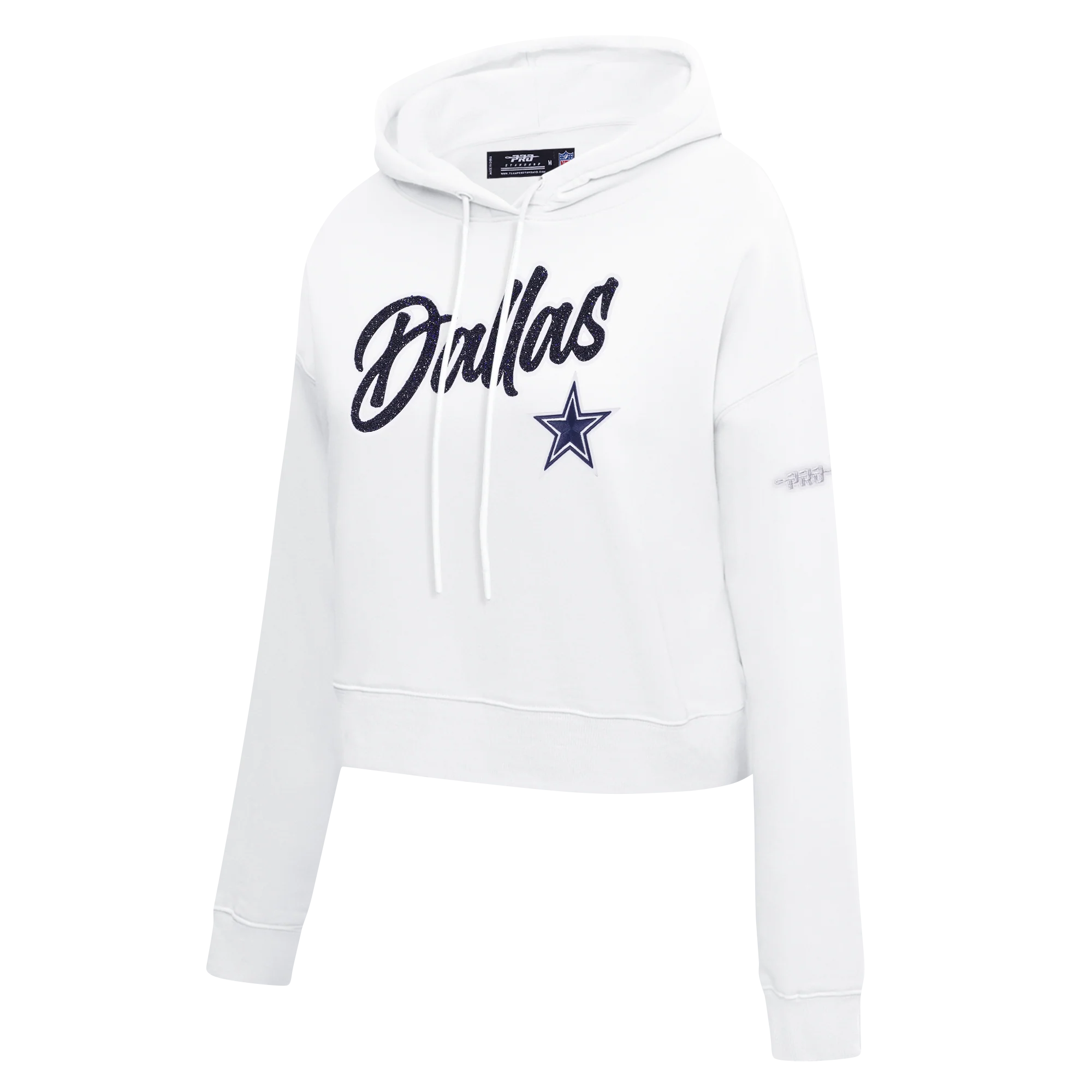 NFL DALLAS COWBOYS TEAM CRYSTALLINE WOMEN'S CROPPED PULLOVER HOODIE (WHITE) - Image 5