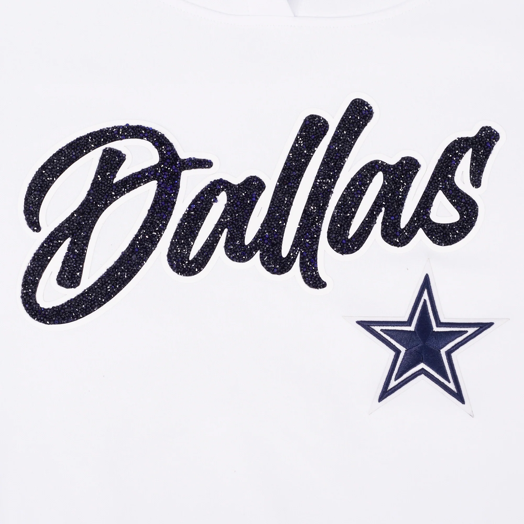 NFL DALLAS COWBOYS TEAM CRYSTALLINE WOMEN'S CROPPED PULLOVER HOODIE (WHITE) - Image 8
