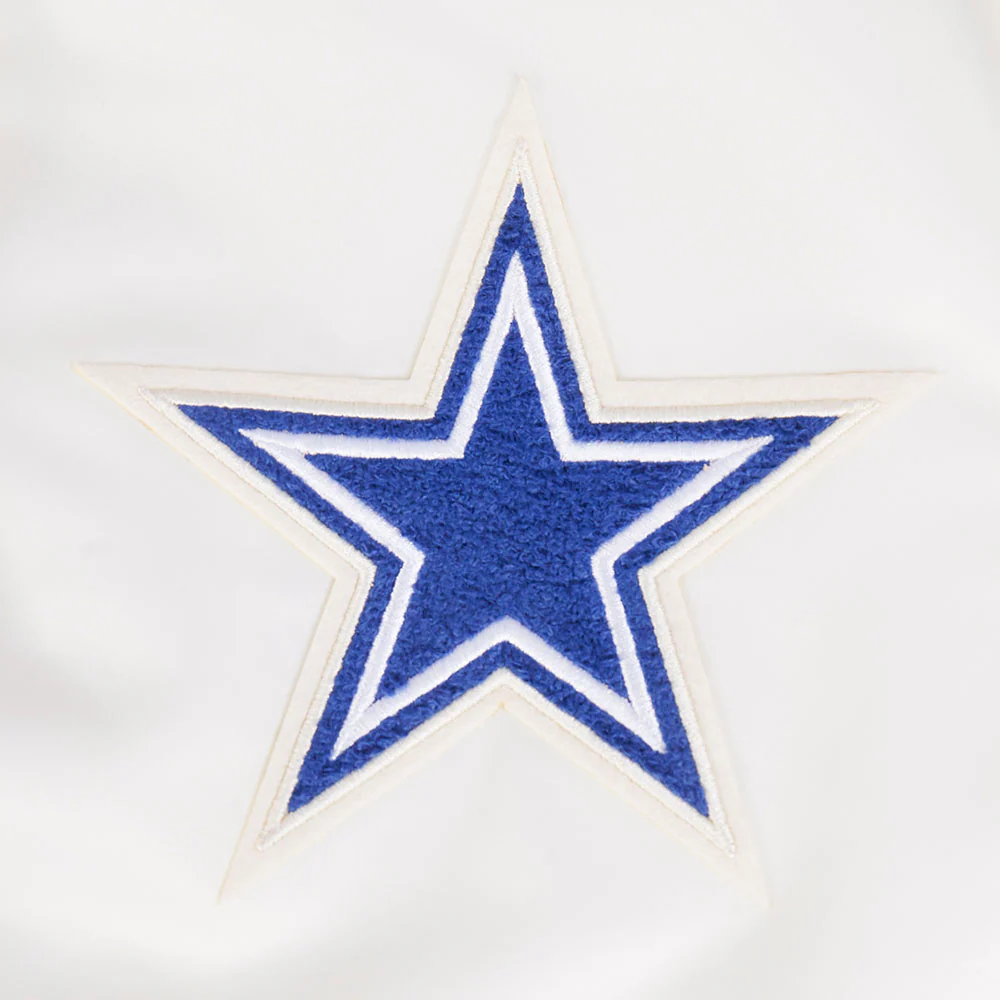 NFL DALLAS COWBOYS RETRO CLASSIC WOMEN'S RIB SATIN JACKET (EGGSHELL/DODGER BLUE) - Image 5