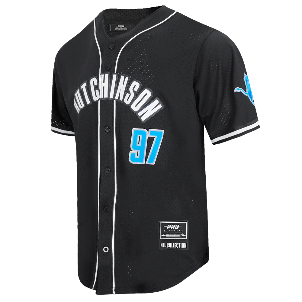 NFL DETROIT LIONS AIDAN HUTCHINSON #97 CLASSIC MEN'S MESH BUTTON DOWN (BLACK)