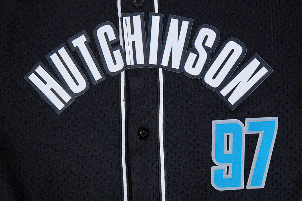 NFL DETROIT LIONS AIDAN HUTCHINSON #97 CLASSIC MEN'S MESH BUTTON DOWN (BLACK) - Image 5