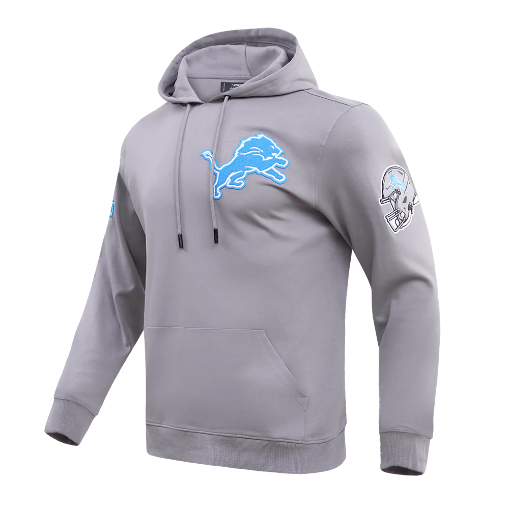 NFL DETROIT LIONS CLASSIC CHENILLE MEN'S DOUBLE KNIT PULLOVER HOODIE (GRAY) - Image 2