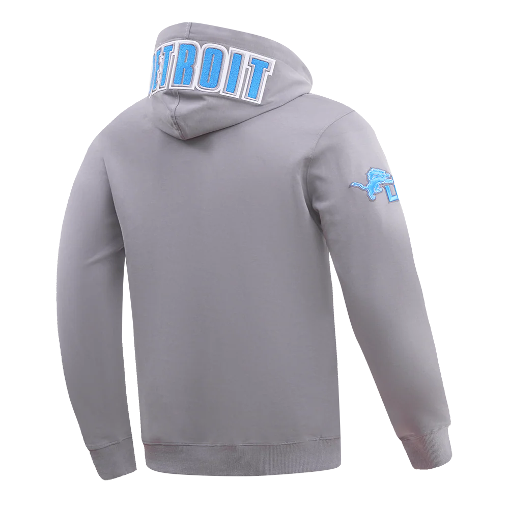 NFL DETROIT LIONS CLASSIC CHENILLE MEN'S DOUBLE KNIT PULLOVER HOODIE (GRAY) - Image 4
