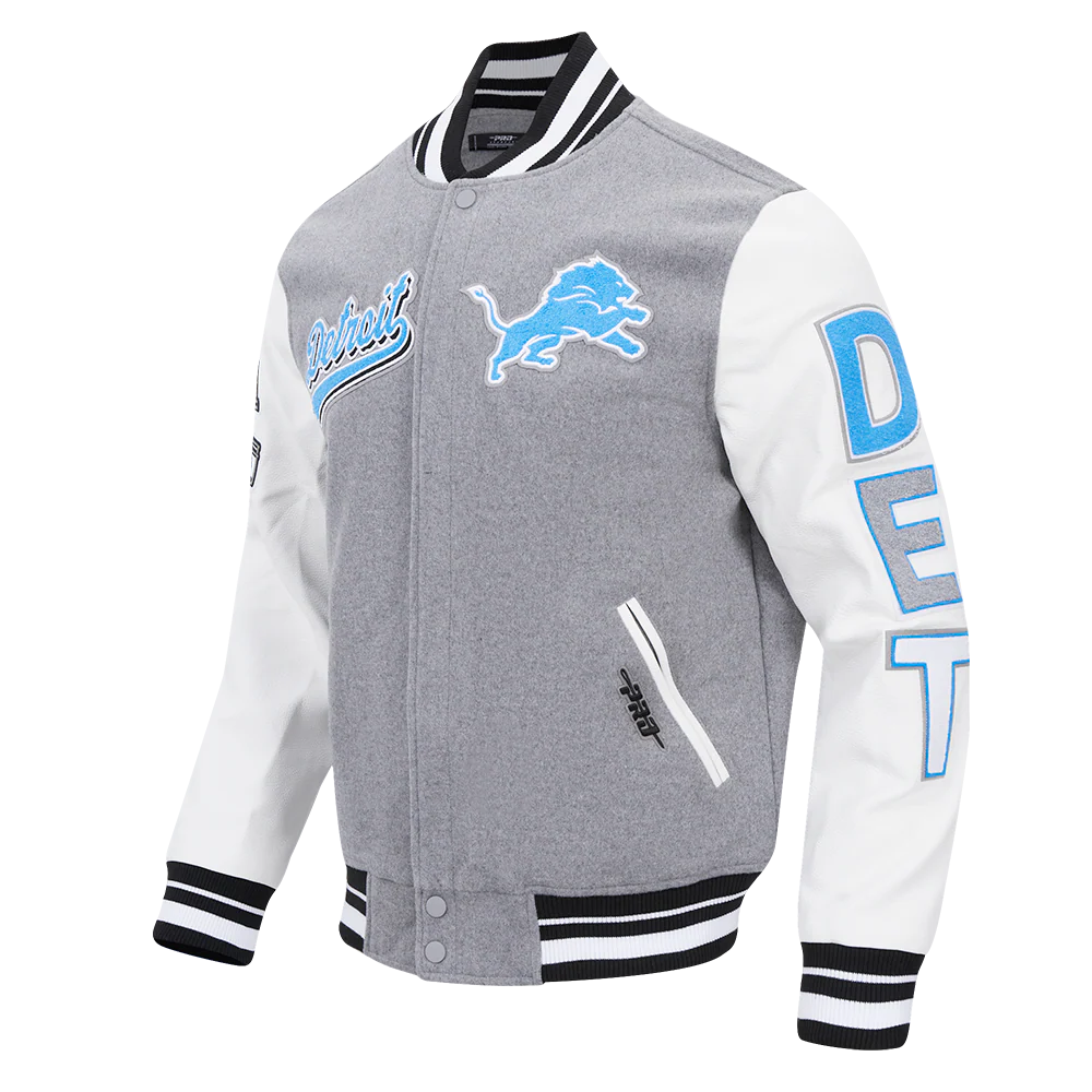 NFL DETROIT LIONS SCRIPT TAIL MEN'S RIB WOOL VARSITY (HEATHER GREY/WHITE/BLACK) - Image 4