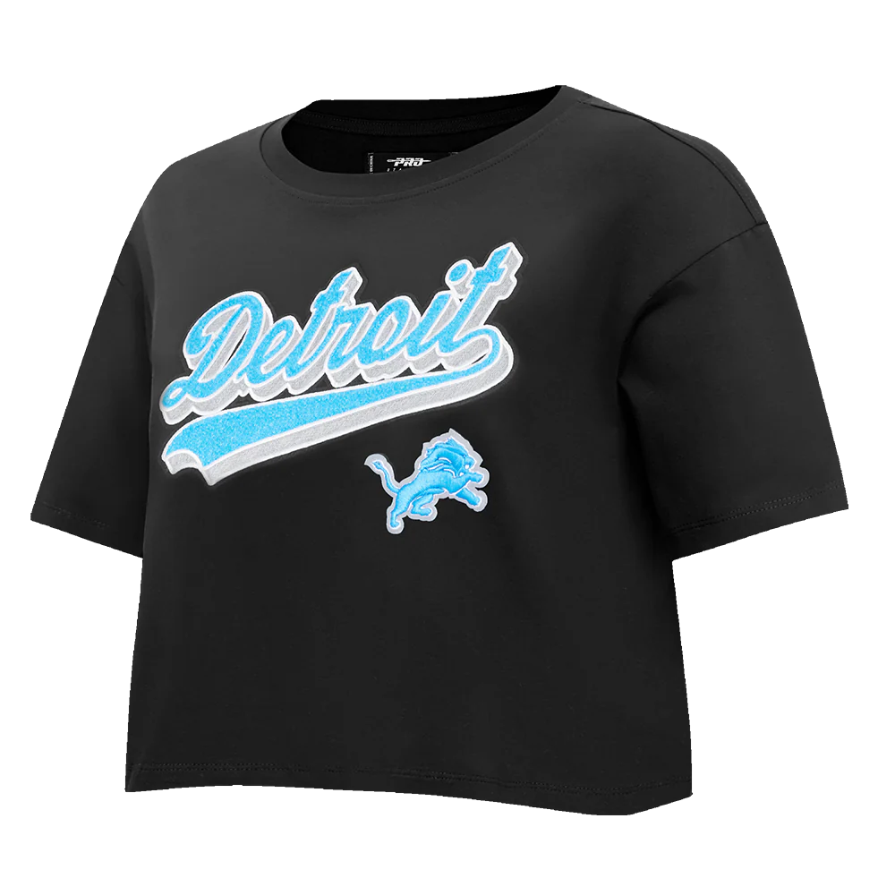NFL DETROIT LIONS SCRIPT TAIL WOMEN'S SINGLE JERSEY BOXY TEE (BLACK) - Image 2