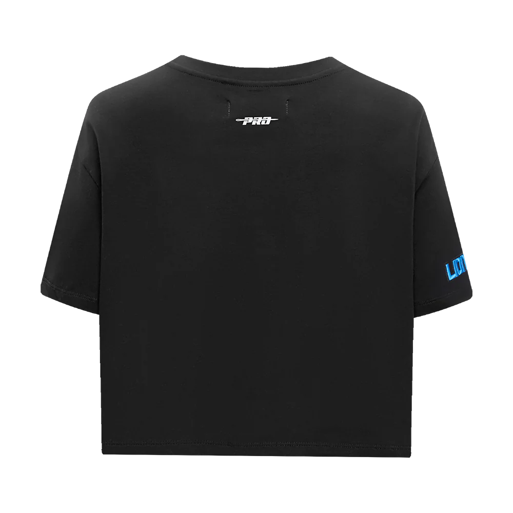 NFL DETROIT LIONS SCRIPT TAIL WOMEN'S SINGLE JERSEY BOXY TEE (BLACK) - Image 3