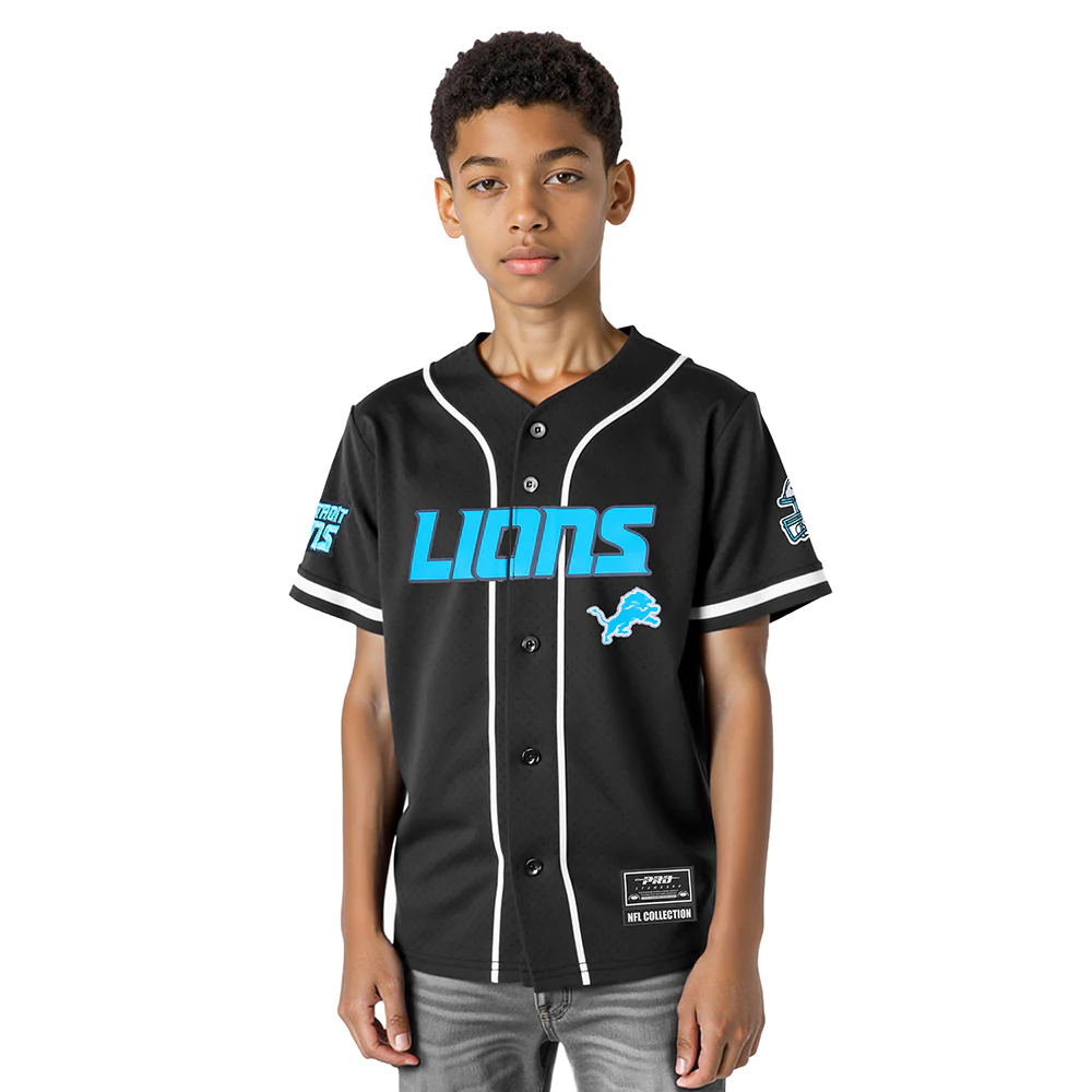 NFL DETROIT LIONS MESH BIG BOY'S MESH BUTTON DOWN SHIRT (BLACK)