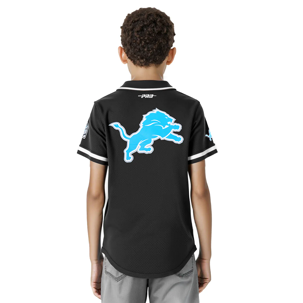 NFL DETROIT LIONS MESH BIG BOY'S MESH BUTTON DOWN SHIRT (BLACK) - Image 2