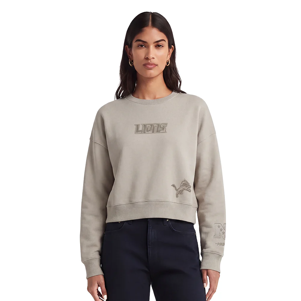 NFL DETROIT LIONS WINGSPAN WOMEN'S FLEECE CREWNECK (TAUPE) - Image 2