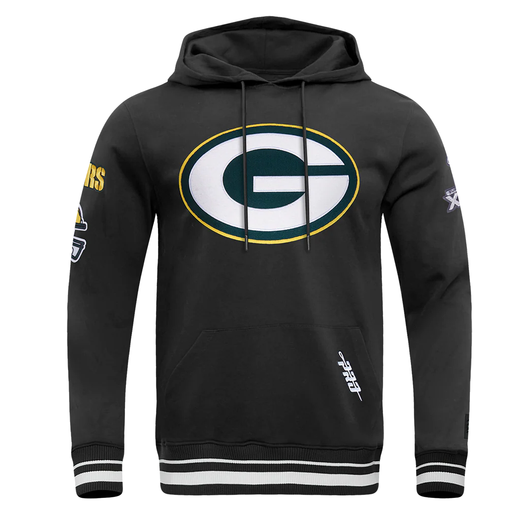 NFL GREEN BAY PACKERS MASHUP MEN'S RIB PULLOVER HOODIE (BLACK)