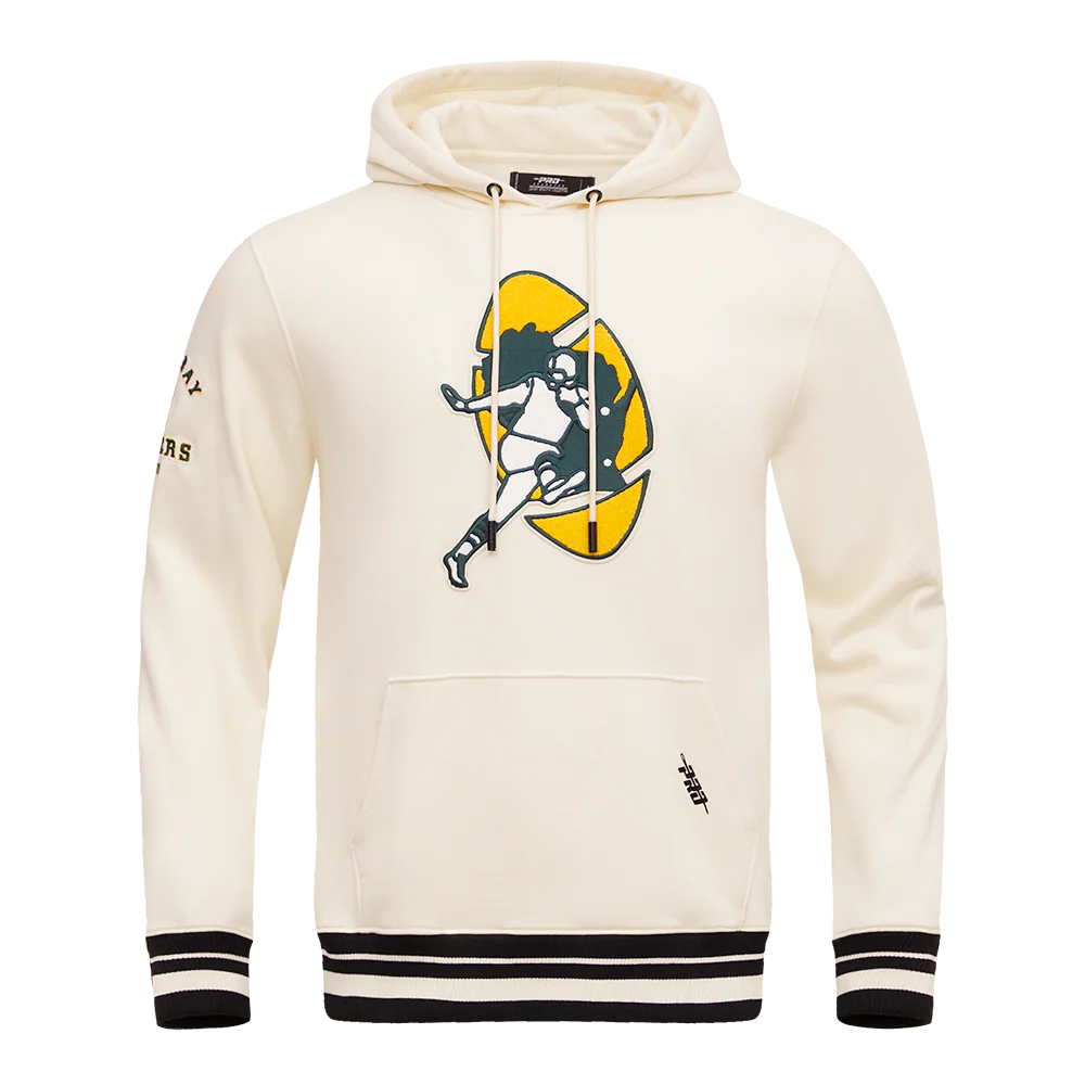 NFL GREEN BAY PACKERS RETRO CLASSIC MEN'S PULLOVER HOODIE (EGGSHELL/ BLACK)