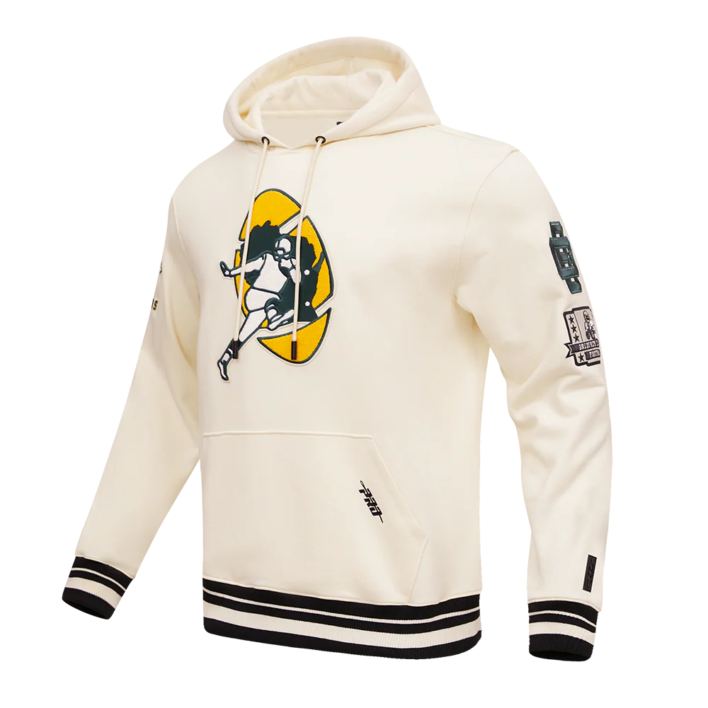 NFL GREEN BAY PACKERS RETRO CLASSIC MEN'S PULLOVER HOODIE (EGGSHELL/ BLACK) - Image 2
