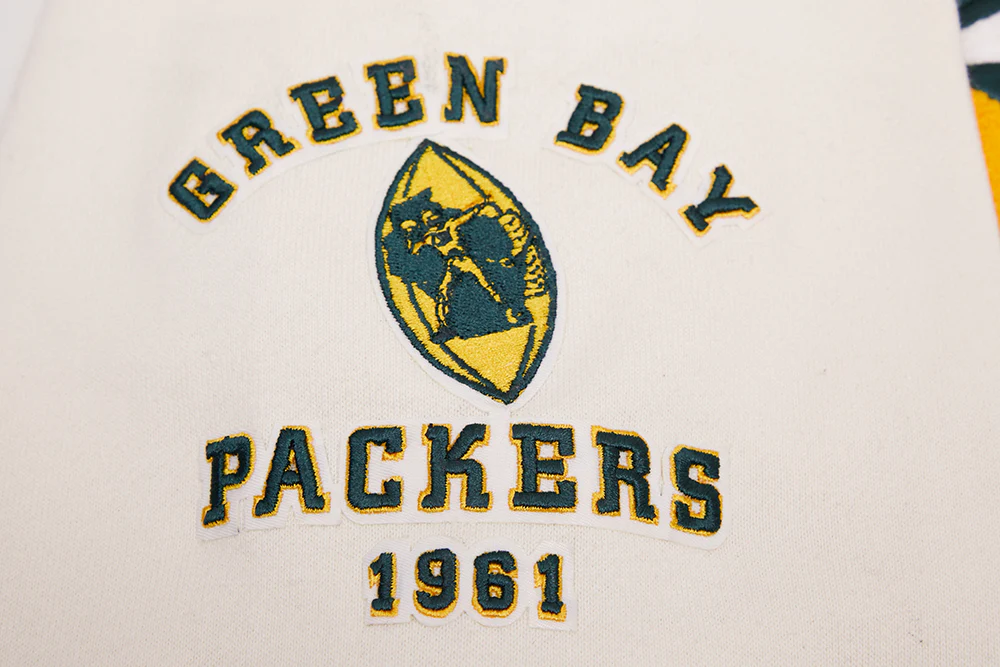 NFL GREEN BAY PACKERS RETRO CLASSIC MEN'S PULLOVER HOODIE (EGGSHELL/ BLACK) - Image 6