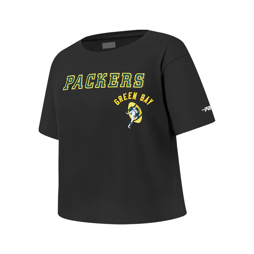 NFL GREEN BAY PACKERS RETRO CLASSIC BIG GIRLS SHORT SLEEVE BOXY TEE (BLACK) - Image 2