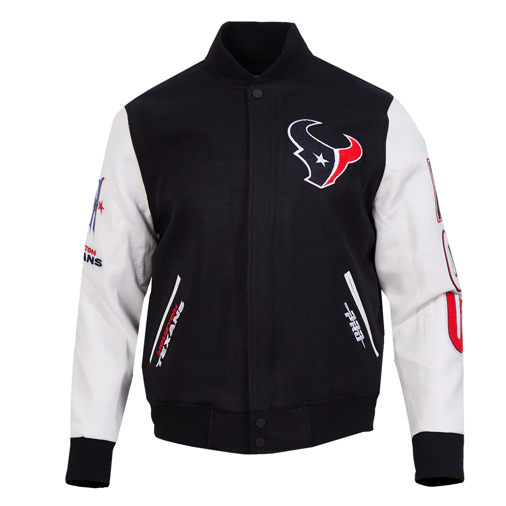 NFL HOUSTON TEXANS CLASSIC MEN'S WOOL VARSITY JACKET (BLACK/WHITE)
