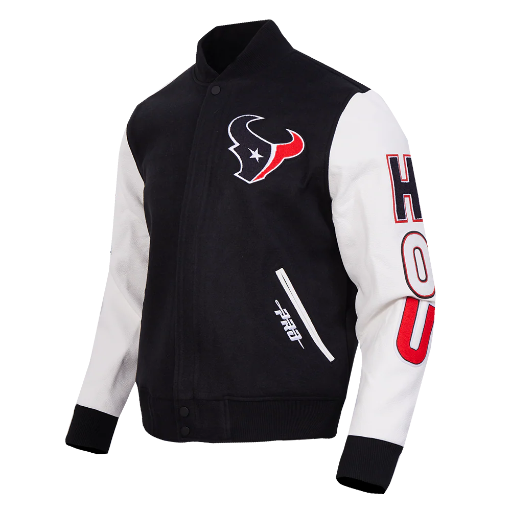 NFL HOUSTON TEXANS CLASSIC MEN'S WOOL VARSITY JACKET (BLACK/WHITE) - Image 2