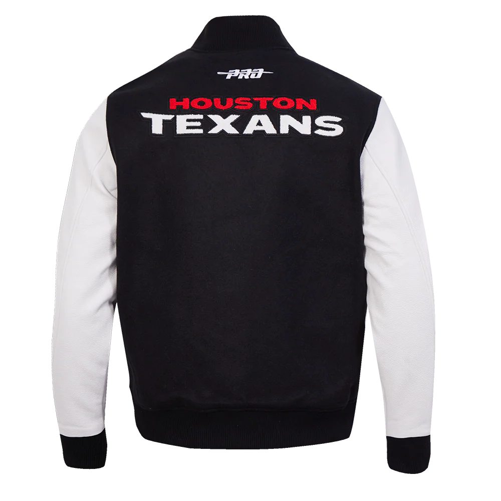 NFL HOUSTON TEXANS CLASSIC MEN'S WOOL VARSITY JACKET (BLACK/WHITE) - Image 3