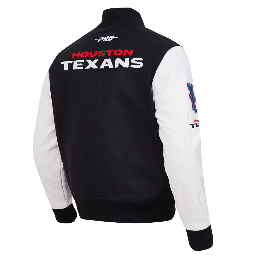 NFL HOUSTON TEXANS CLASSIC MEN'S WOOL VARSITY JACKET (BLACK/WHITE) - Image 4