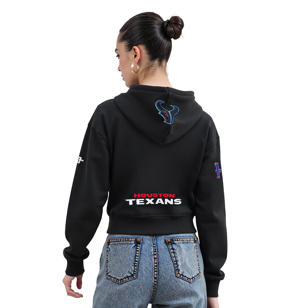NFL HOUSTON TEXANS CJ STROUD #7 CLASSIC PNN WOMEN'S FLC CROPPED PO HOODIE (BLACK) - Image 2