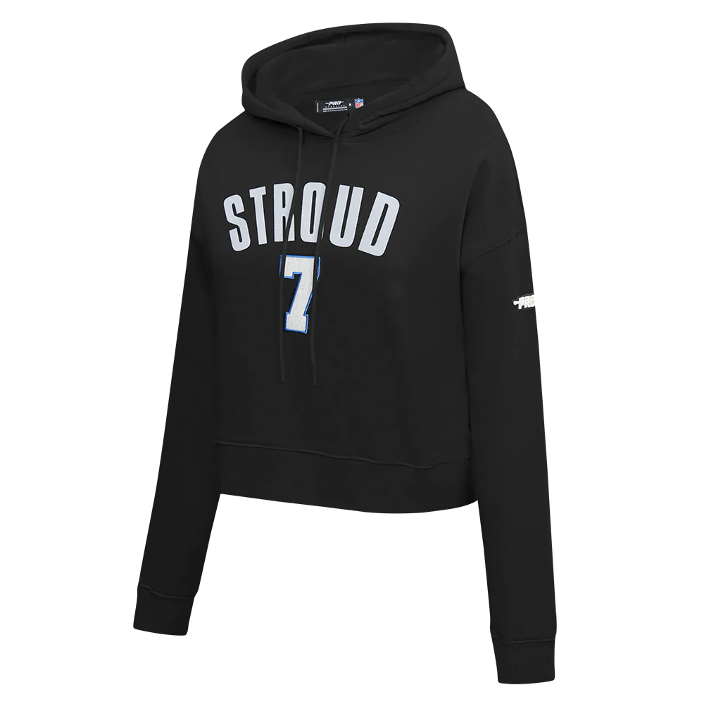 NFL HOUSTON TEXANS CJ STROUD #7 CLASSIC PNN WOMEN'S FLC CROPPED PO HOODIE (BLACK) - Image 3