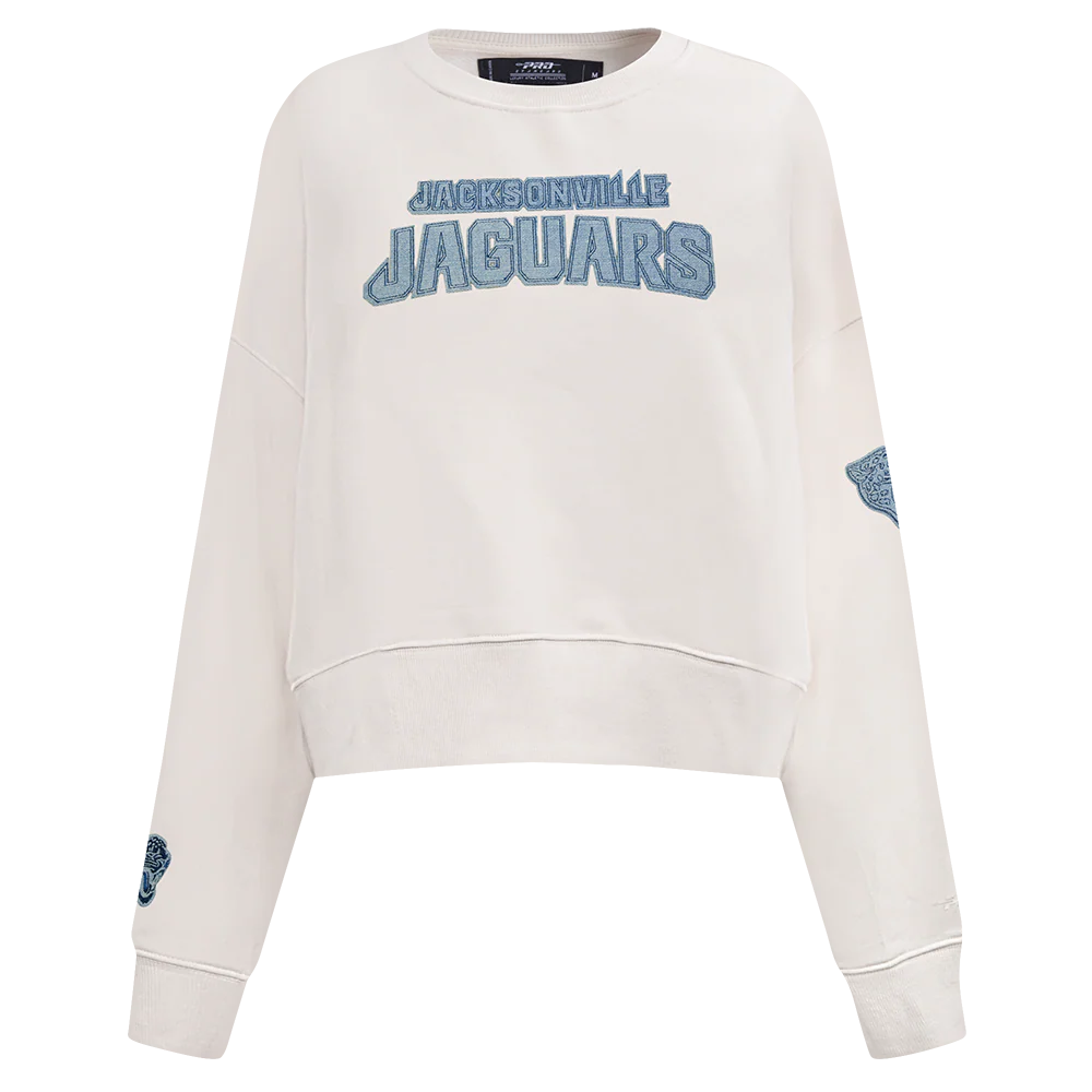 NFL JACKSONVILLE JAGUARS VARSITY BLUES WOMEN'S FLC CREWNECK (LINEN) - Image 3