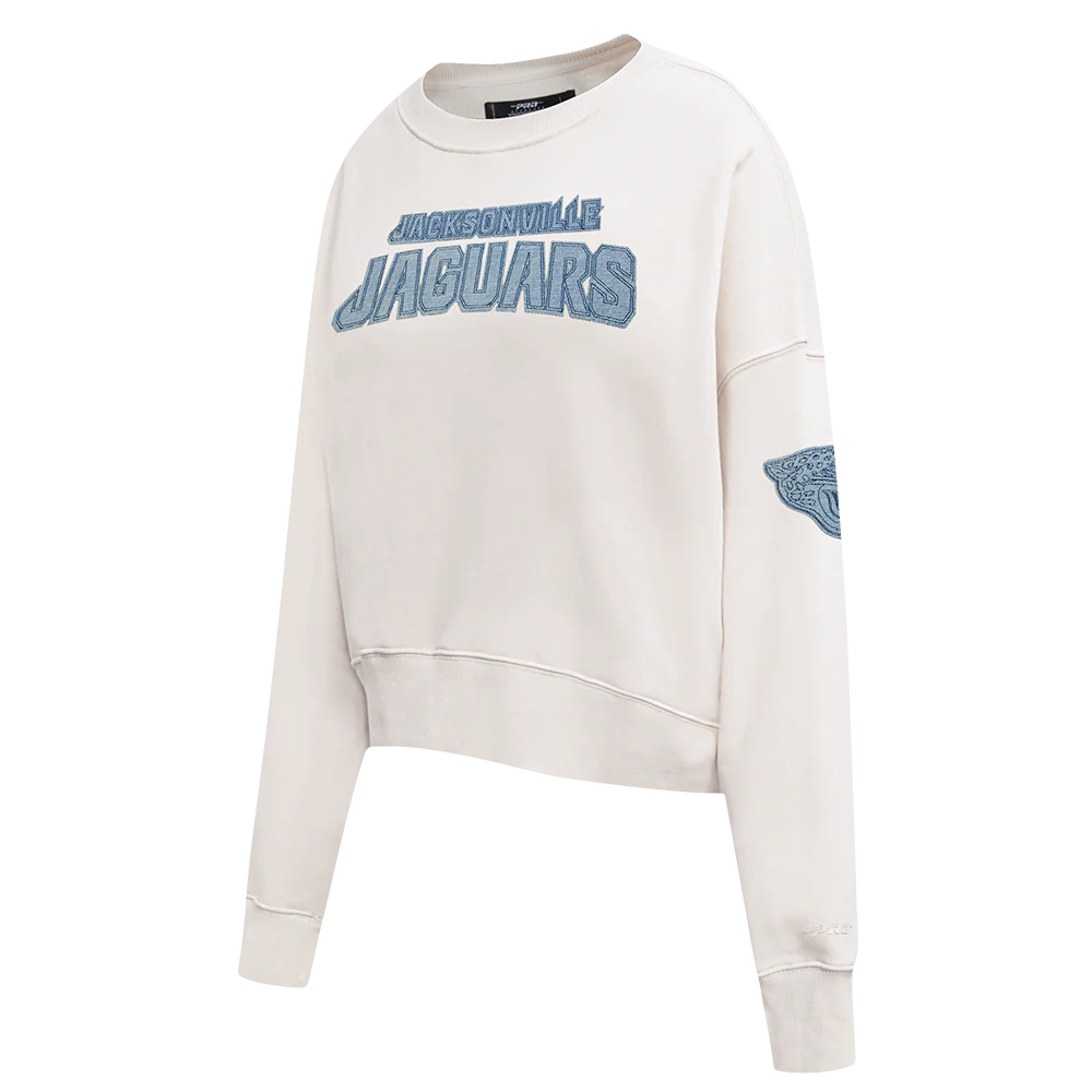 NFL JACKSONVILLE JAGUARS VARSITY BLUES WOMEN'S FLC CREWNECK (LINEN) - Image 4