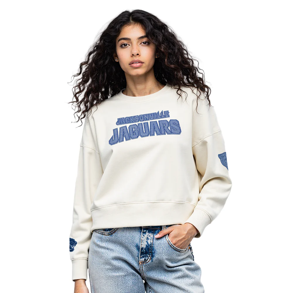 NFL JACKSONVILLE JAGUARS VARSITY BLUES WOMEN'S FLC CREWNECK (LINEN) - Image 9