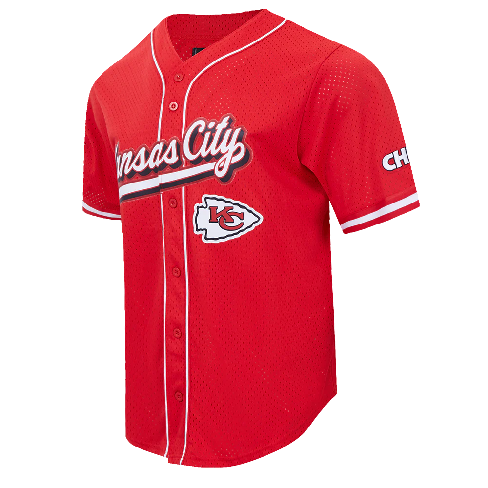 NFL KANSAS CITY CHIEFS SCRIPT TAIL MEN'S MESH BUTTON DOWN SHIRT (RED) - Image 6