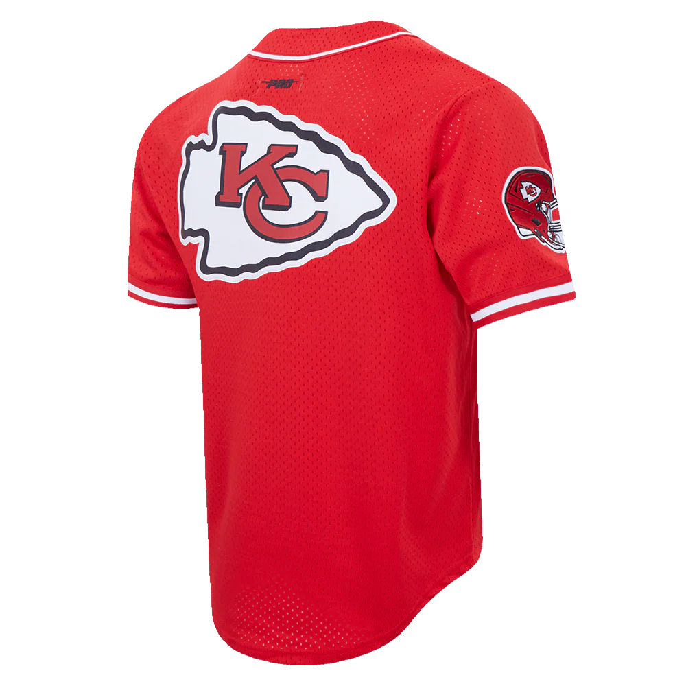 NFL KANSAS CITY CHIEFS SCRIPT TAIL MEN'S MESH BUTTON DOWN SHIRT (RED) - Image 8