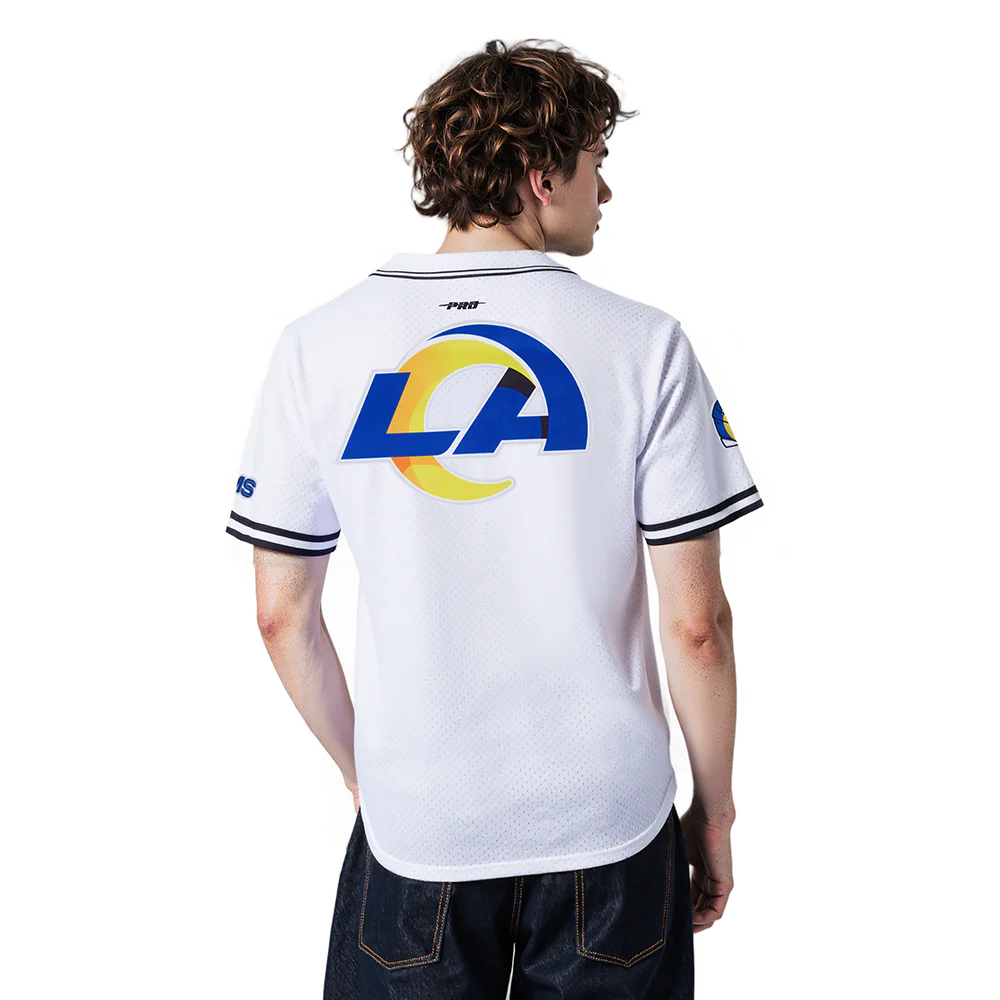 NFL LOS ANGELES RAMS SCRIPT TAIL MEN'S MESH BUTTON DOWN SHIRT (WHITE/BLACK/WHITE) - Image 2