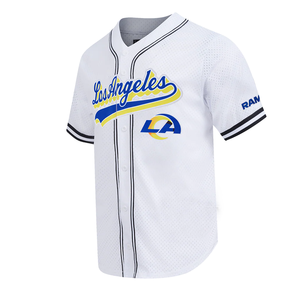 NFL LOS ANGELES RAMS SCRIPT TAIL MEN'S MESH BUTTON DOWN SHIRT (WHITE/BLACK/WHITE) - Image 3