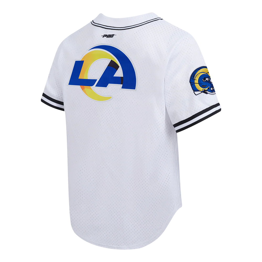 NFL LOS ANGELES RAMS SCRIPT TAIL MEN'S MESH BUTTON DOWN SHIRT (WHITE/BLACK/WHITE) - Image 4