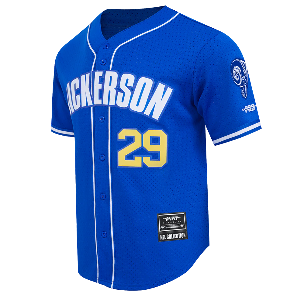 NFL LOS ANGELES RAMS ERIC DICKERSON #29 MEN'S MESH BUTTON DOWN SHIRT (ROYAL BLUE) - Image 2