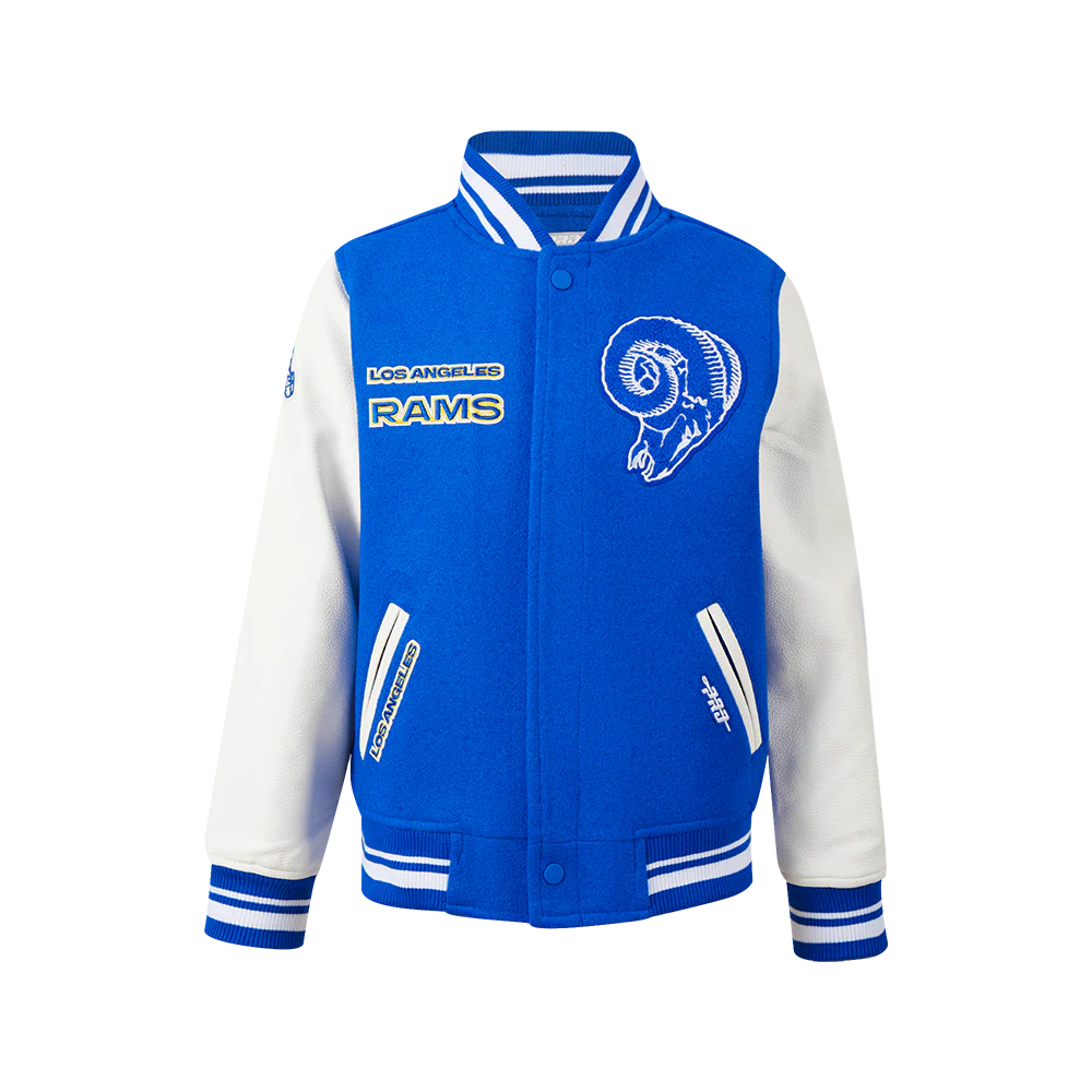 NFL LOS ANGELES RAMS RETRO CLASSIC BIG BOYS RIB WOOL VARSITY JACKET (ROYAL BLUE/WHITE)