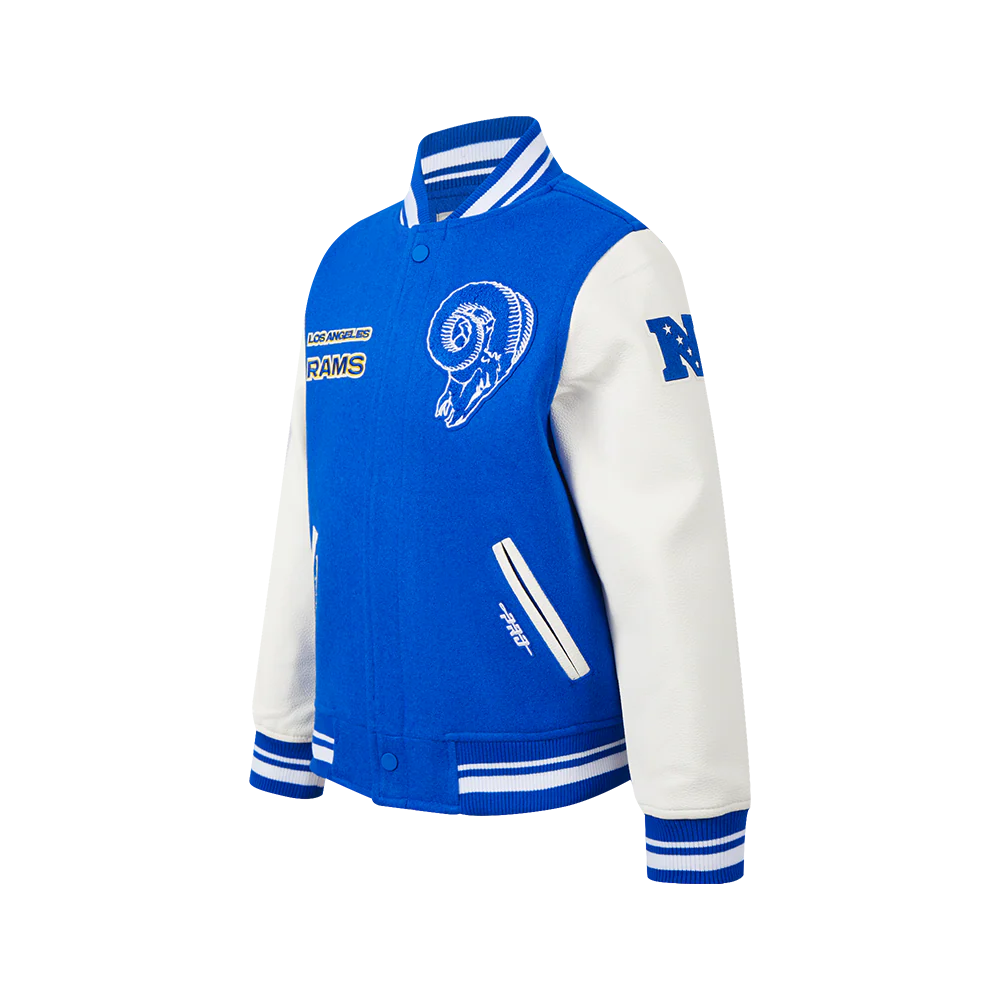 NFL LOS ANGELES RAMS RETRO CLASSIC BIG BOYS RIB WOOL VARSITY JACKET (ROYAL BLUE/WHITE) - Image 2