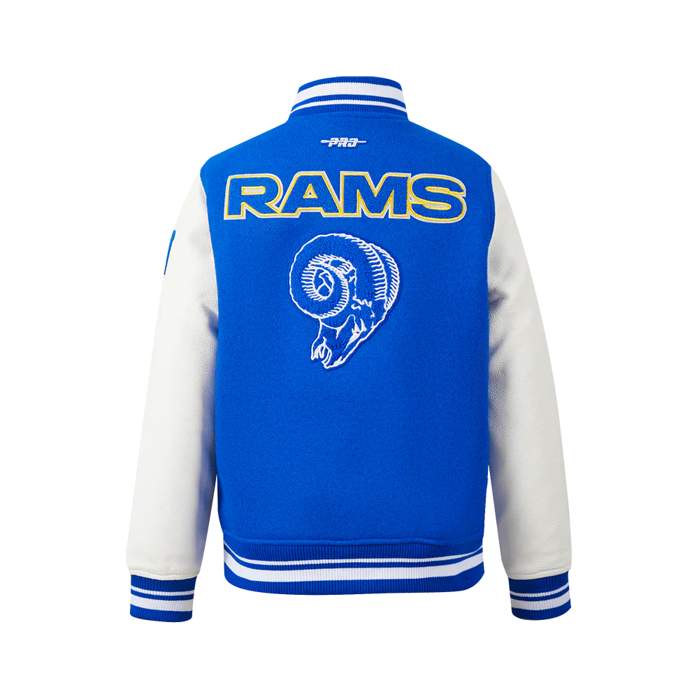 NFL LOS ANGELES RAMS RETRO CLASSIC BIG BOYS RIB WOOL VARSITY JACKET (ROYAL BLUE/WHITE) - Image 3