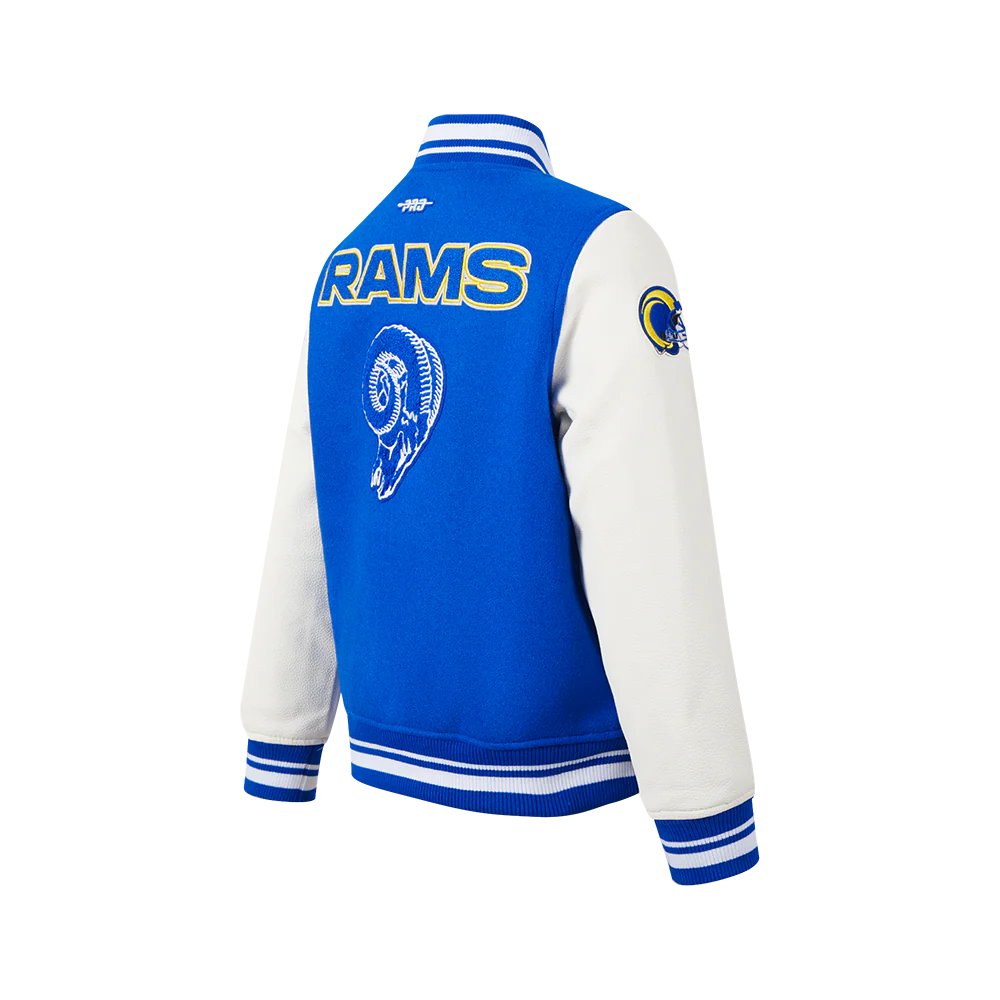 NFL LOS ANGELES RAMS RETRO CLASSIC BIG BOYS RIB WOOL VARSITY JACKET (ROYAL BLUE/WHITE) - Image 4