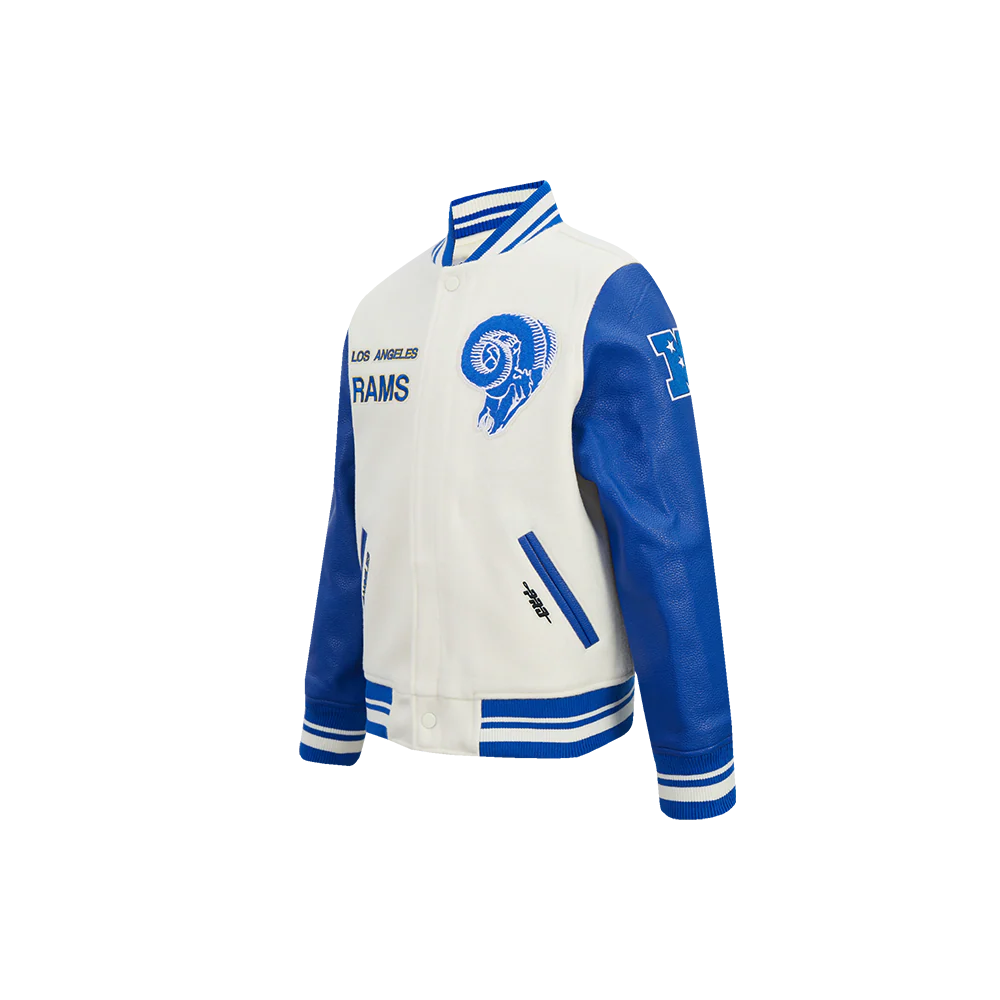 NFL LOS ANGELES RAMS RETRO CLASSICS LITTLE BOY'S RIB WOOL VARSITY JACKET (EGGSHELL/ROYAL BLUE) - Image 3