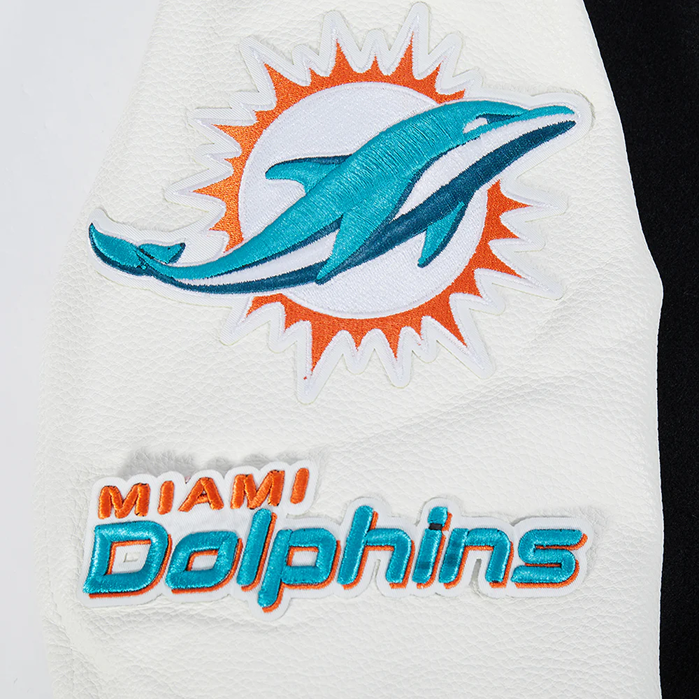 NFL MIAMI DOLPHINS CLASSIC WOOL MEN'S VARSITY JACKET (BLACK/WHITE) - Image 9