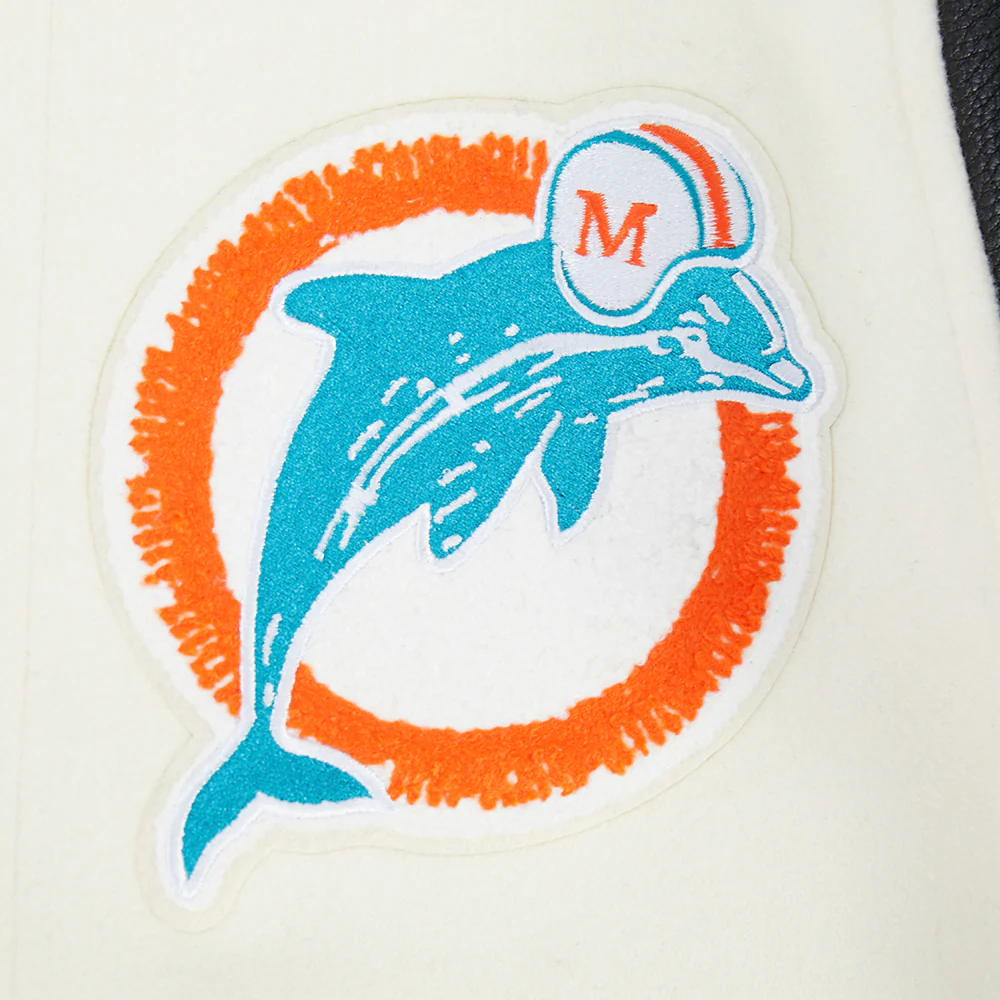 NFL MIAMI DOLPHINS RETRO CLASSICS BIG BOY'S RIB WOOL VARSITY JACKET (EGGSHELL/ BLACK) - Image 5