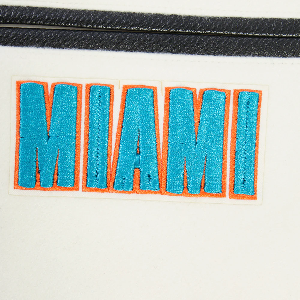 NFL MIAMI DOLPHINS RETRO CLASSICS BIG BOY'S RIB WOOL VARSITY JACKET (EGGSHELL/ BLACK) - Image 6