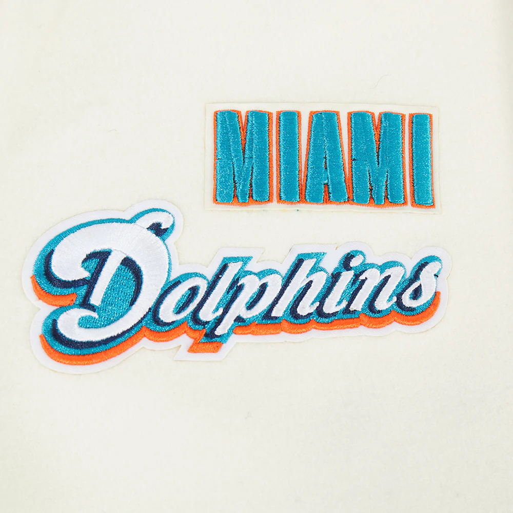 NFL MIAMI DOLPHINS RETRO CLASSICS BIG BOY'S RIB WOOL VARSITY JACKET (EGGSHELL/ BLACK) - Image 7