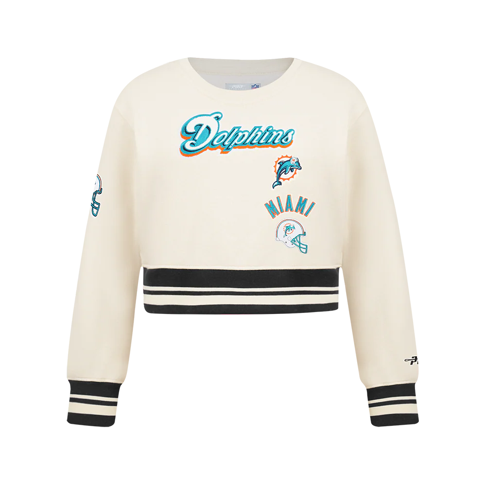NFL MIAMI DOLPHINS RETRO CLASSICS BIG GIRL'S RIB FLEECE CREWNECK (EGGSHELL/ BLACK) - Image 3