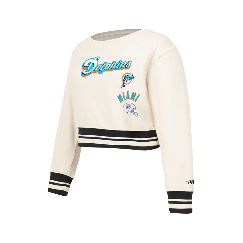 NFL MIAMI DOLPHINS RETRO CLASSICS BIG GIRL'S RIB FLEECE CREWNECK (EGGSHELL/ BLACK) - Image 5