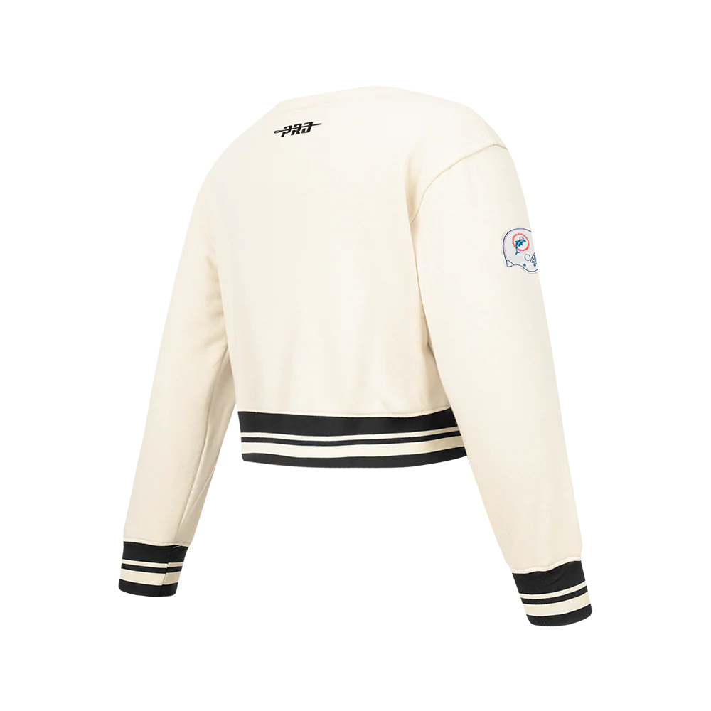 NFL MIAMI DOLPHINS RETRO CLASSICS BIG GIRL'S RIB FLEECE CREWNECK (EGGSHELL/ BLACK) - Image 6